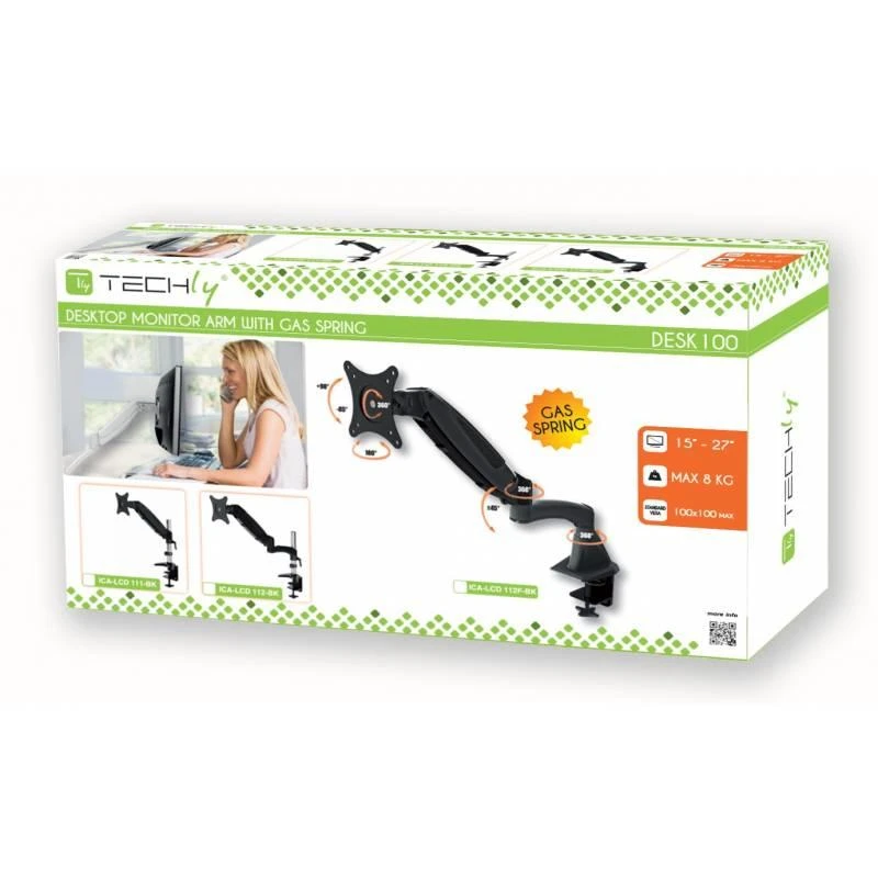 Techly ICA-LCD 111-BK monitoriaus laikiklis arba stovas 68,6 cm (27") Gnybtas Juoda