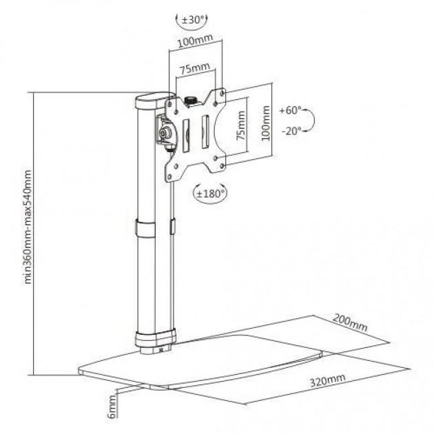 Laikiklis TECHLY 102765 Techly Universalus stalinis stovas televizoriui LED/LCD 17-27 6kg VESA reguliuojamas