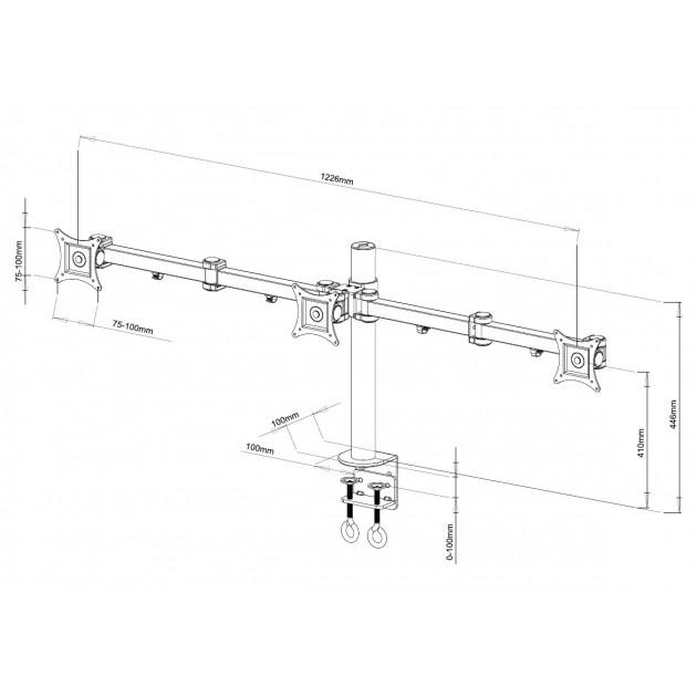 Laikiklis TECHLY 301757 Techly Trivietis stalinis LED/LCD monitoriaus rankena 13-24 VESA 3x10 kg reguliuojama