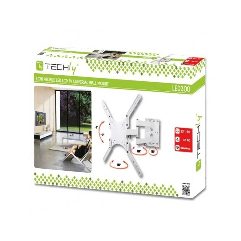 TECHLY 023851 Techly Sieninis laikiklis televizoriui LCD/LED/PDP dviguba rankena 23-55 45 kg VESA baltas
