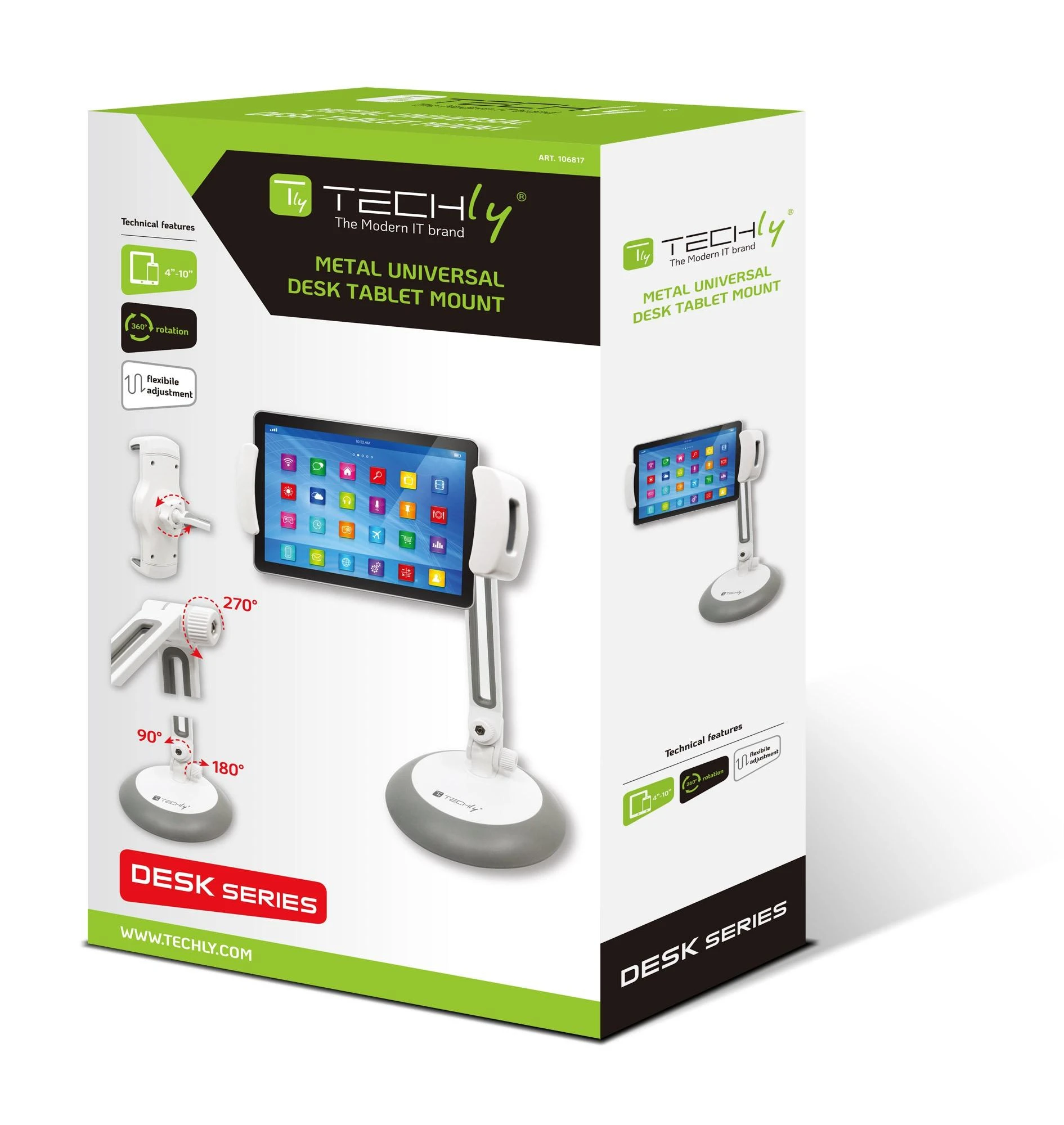TECHLY 106817 Techly Universalus stalinis stovas išmaniajam telefonui ir planšetiniam kompiuteriui 4-10 reguliuojamas