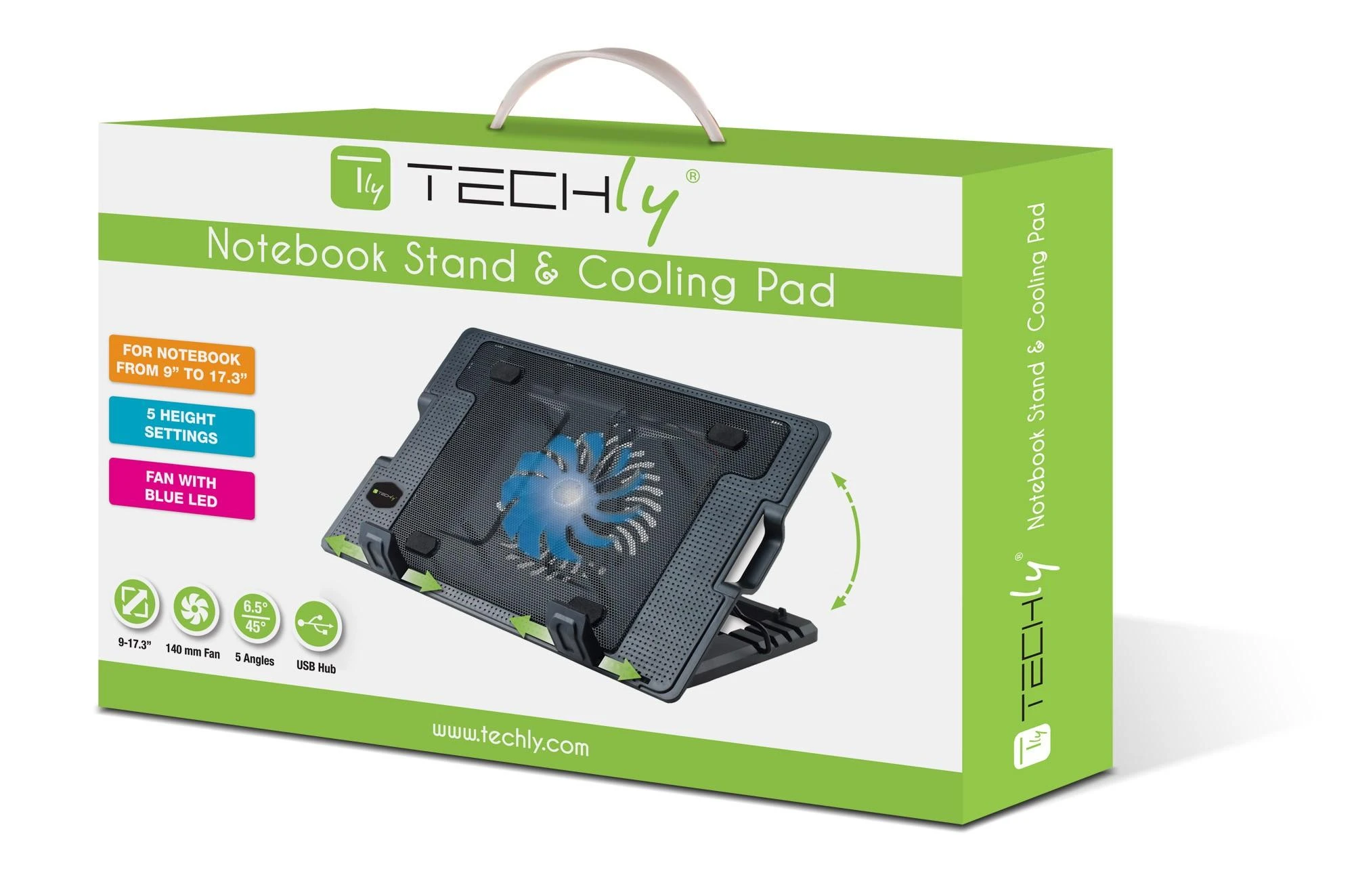 TECHLY 106244 Techly Nešiojamojo kompiuterio aušinimo padėklas ir reguliuojamas stovas, iki 17.3