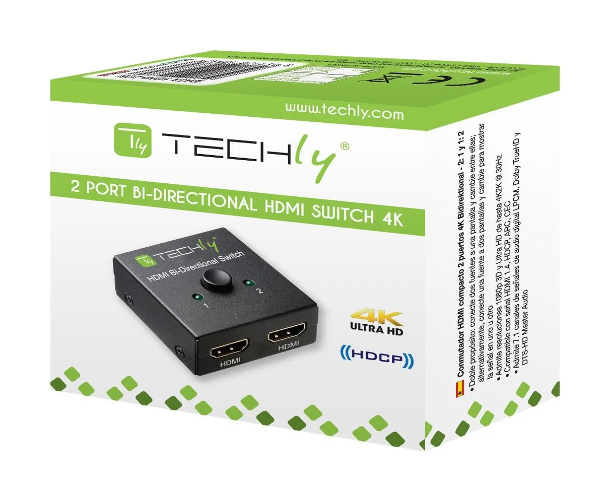 TECHLY 108606 Techly dvikryptis 2 prievadų HDMI 2.0 jungiklis 2x1 arba 1x2 4K 60Hz