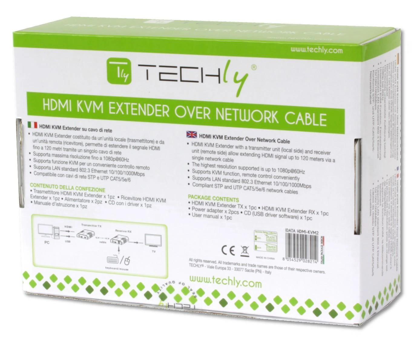 Techly IDATA HDMI-KVM2 KVM ilgintuvas Siųstuvas ir imtuvas
