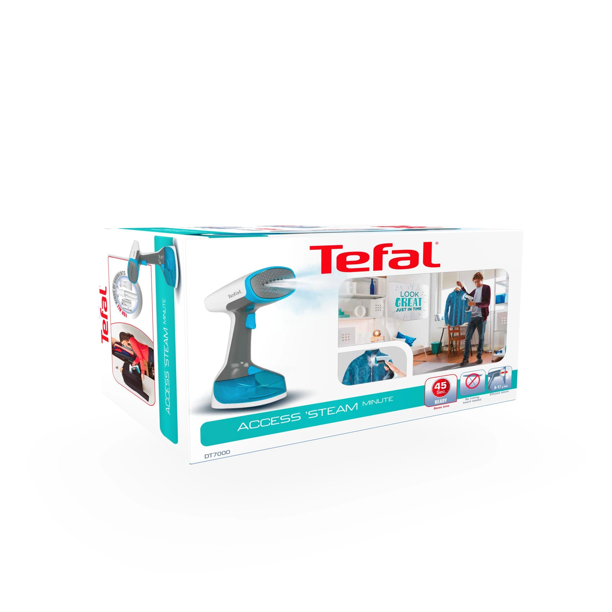Garų valiklis drabužiams Tefal Access Steam Minute DT7000 (1100W, mėlynos ir baltos spalvos)