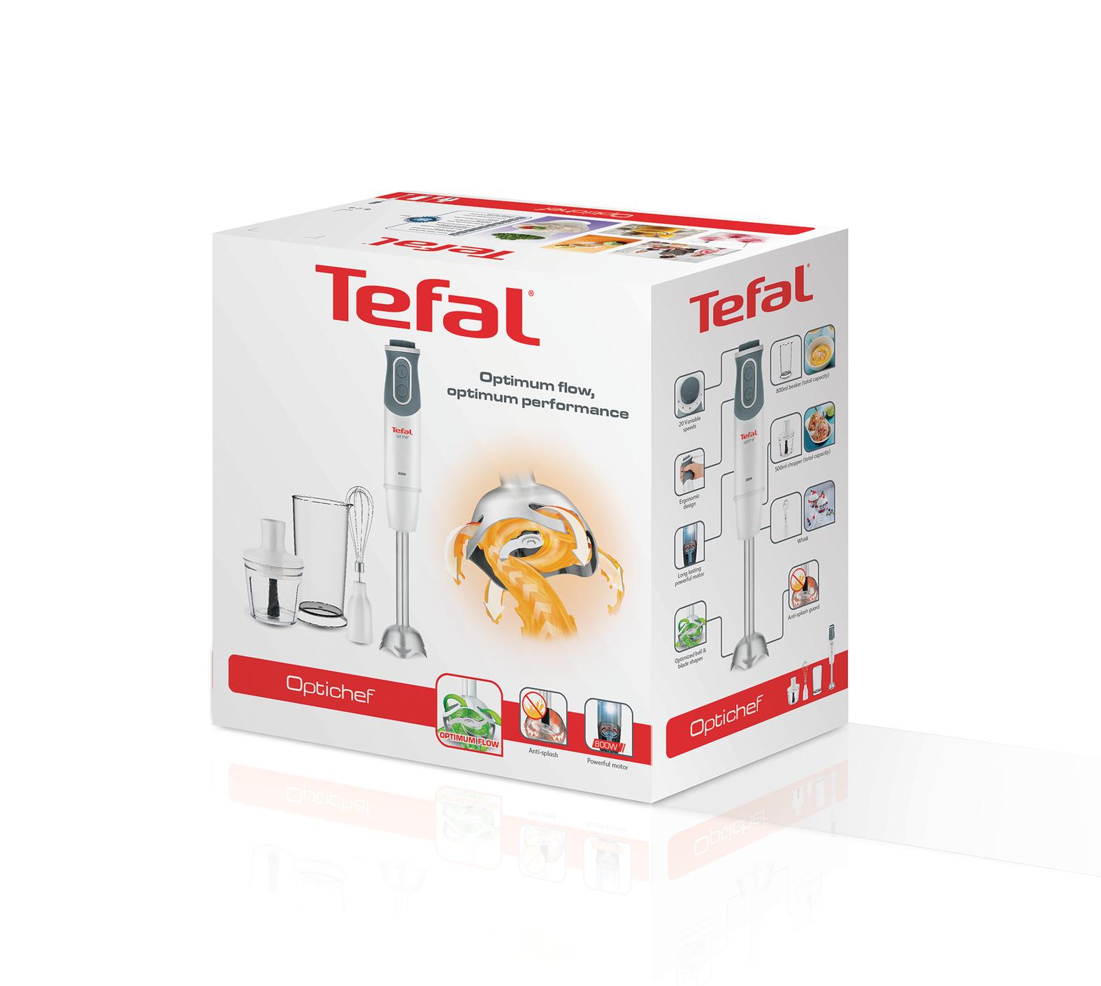 Plakiklis TEFAL | Maišytuvas | Optichef 3-in-1 HB643138 | Hand Maišytuvas | 800 W | Greičių skaičius 20 | Turbo mode | Chopper | Baltas/Pilkas