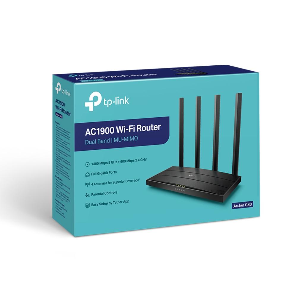 TP-LINK Archer C80 TP-Link Archer C80 AC1900 Dviejų juostų belaidis 802.11ac Gbit maršrutizatorius 4xLAN MU-MIMO