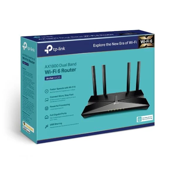 TP-LINK Archer AX20 belaidis maršrutizatorius Dviguba juosta (2,4 GHz / 5 GHz) Gigabitinis eternetas Juoda