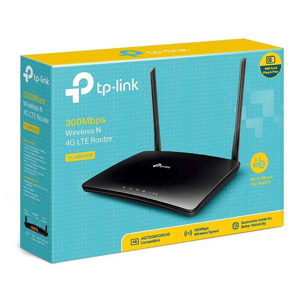 TP-LINK TL-MR6400 V4 belaidis maršrutizatorius Viena juosta (2,4 GHz) Greitas eternetas 3G 4G Juoda