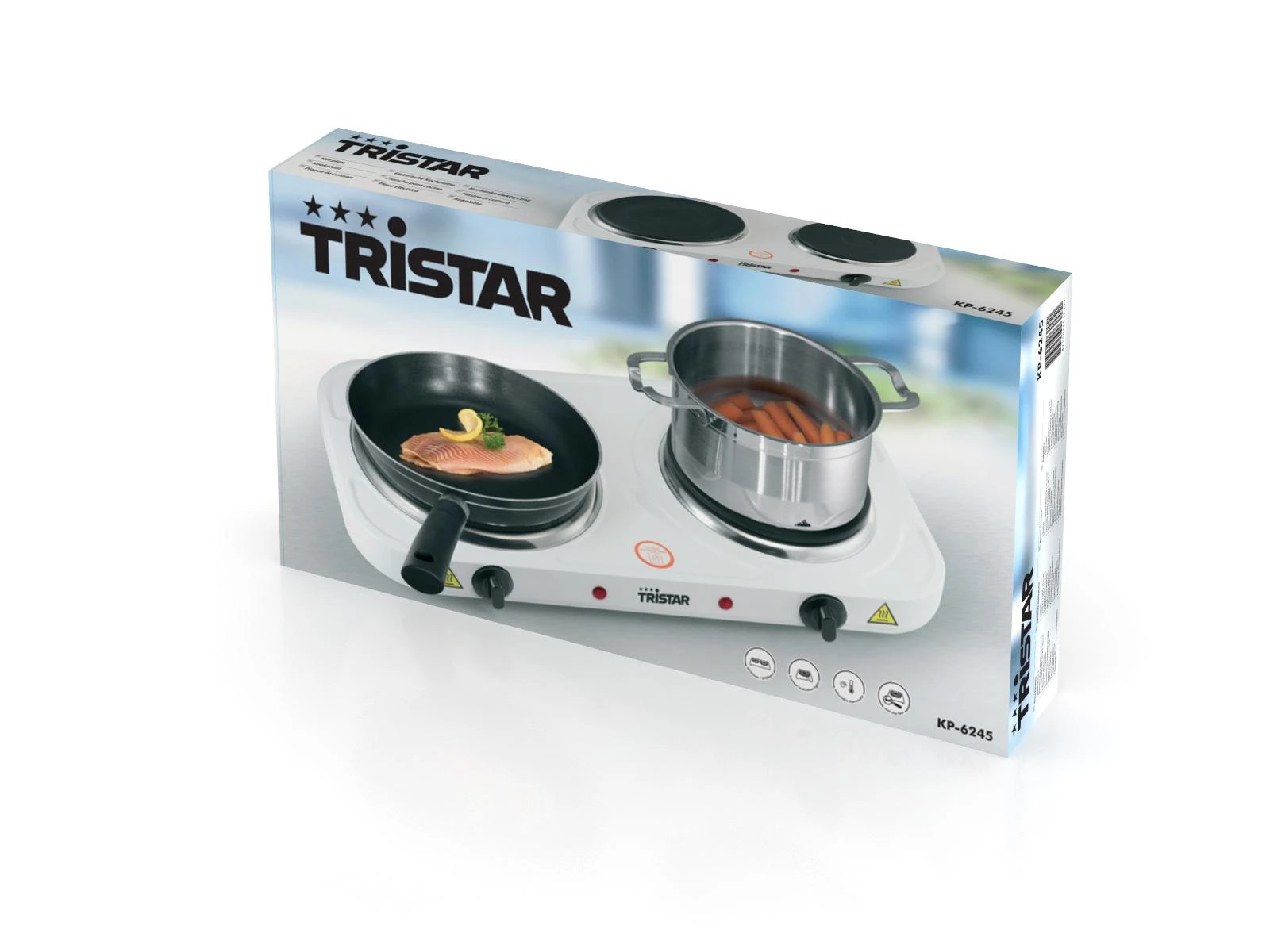 Tristar | Laisvai pastatoma stalo kaitlentė | KP-6245 | Degiklių / virimo zonų skaičius: 2 | Rotacinė | Elektrinė | Baltas