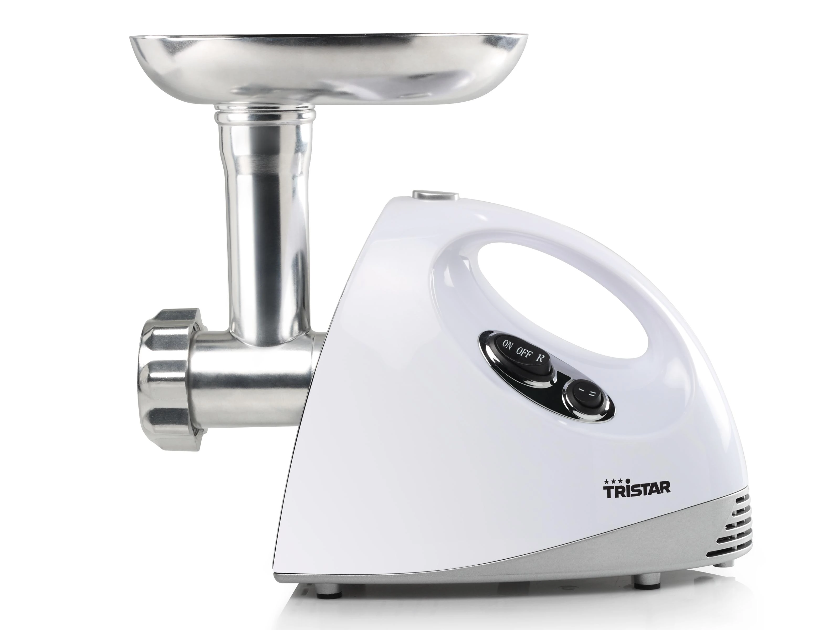Mėsmalė Tristar | VM-4210 Meat Grinder | Baltas | 3 Nerūdijantis plienas grinding plates, Aluminum grinder head, Aluminum hopper tray, Sausage stuffer, Kubbe attachment, Sausage accessory, Nerūdijantis plienas blade