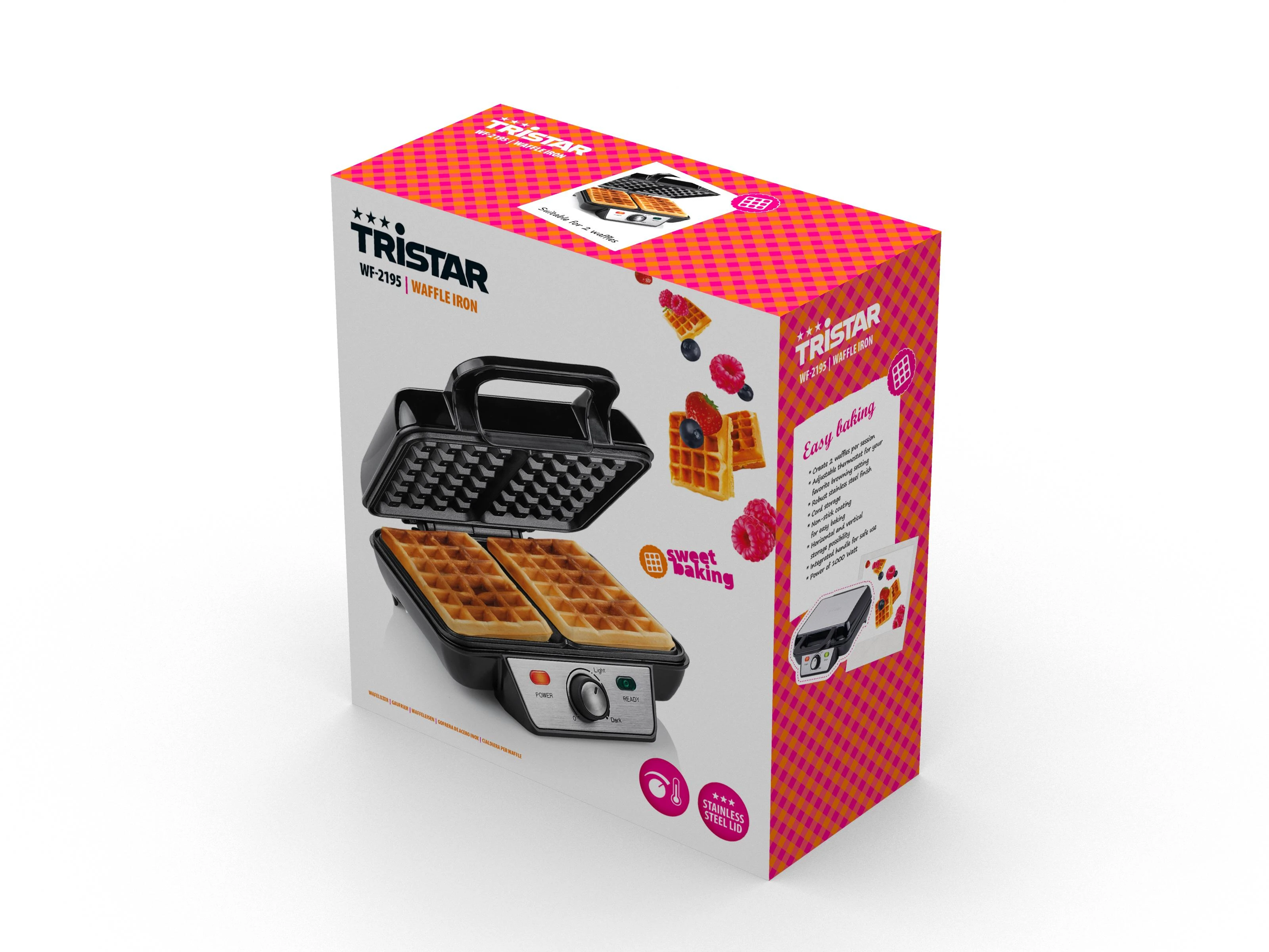 Tristar | Vaflinė | WF-2195 | 1000 W | Number of pastry 2 | Belgium | Juodas