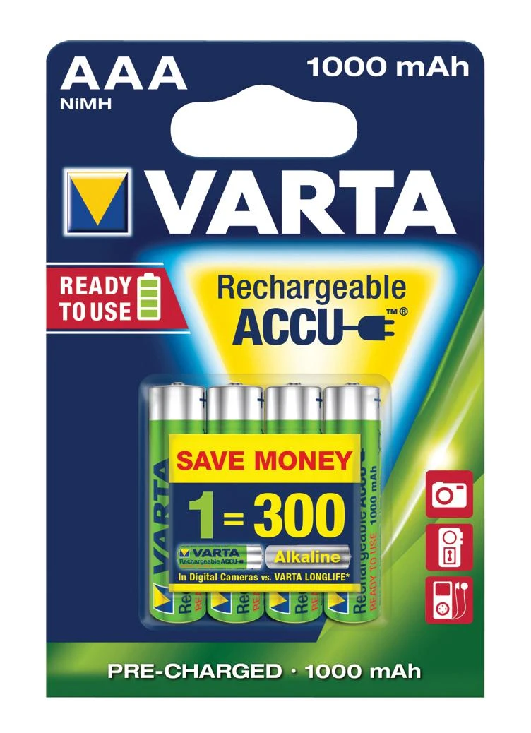 Įkraunami Elementai Varta AAA R03 1000 mAh 5703 4 vnt.
