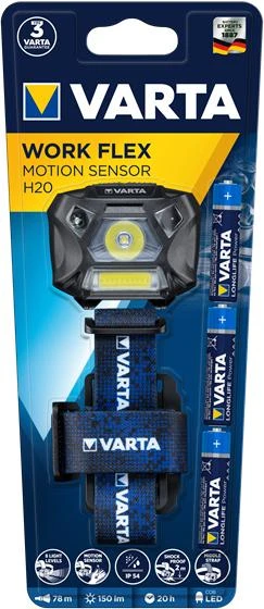 Varta WORK FLEX MOTION SENSOR H20 Ant galvos tvirtinamas žibintuvėlis Juoda, Mėlyna LED