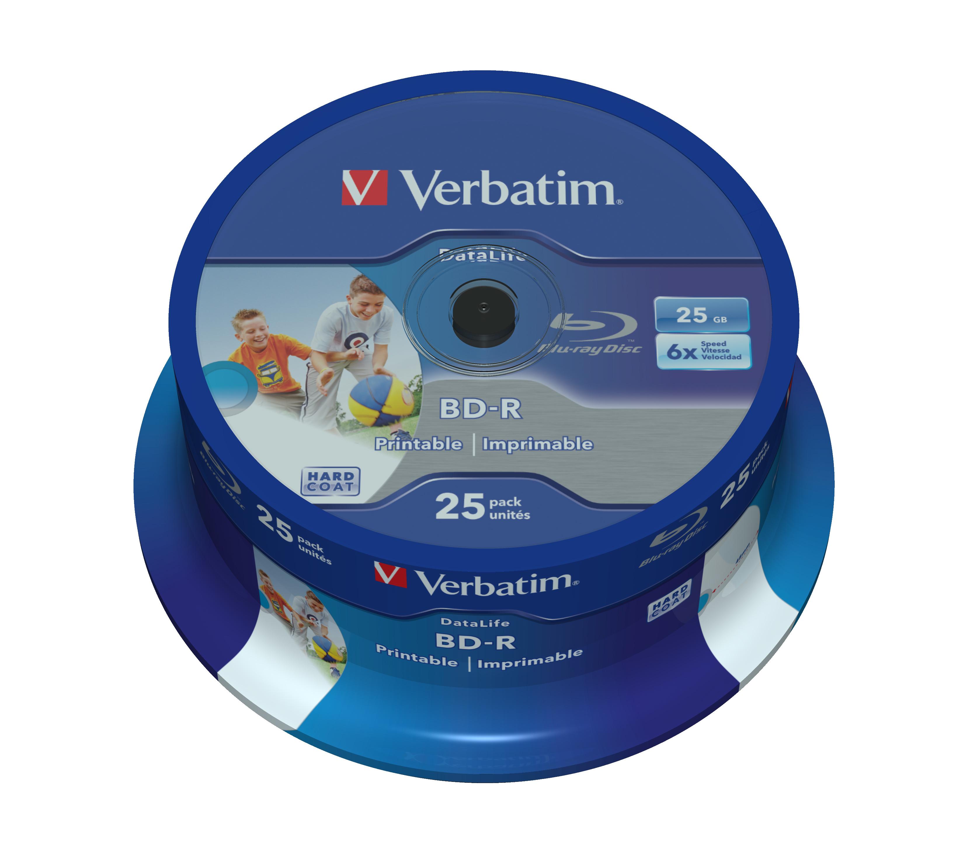 VERBATIM 25x BD-R 25GB vieno sluoksnio duomenų gyvenimo HTL 6x platus spausdinimas be ID
