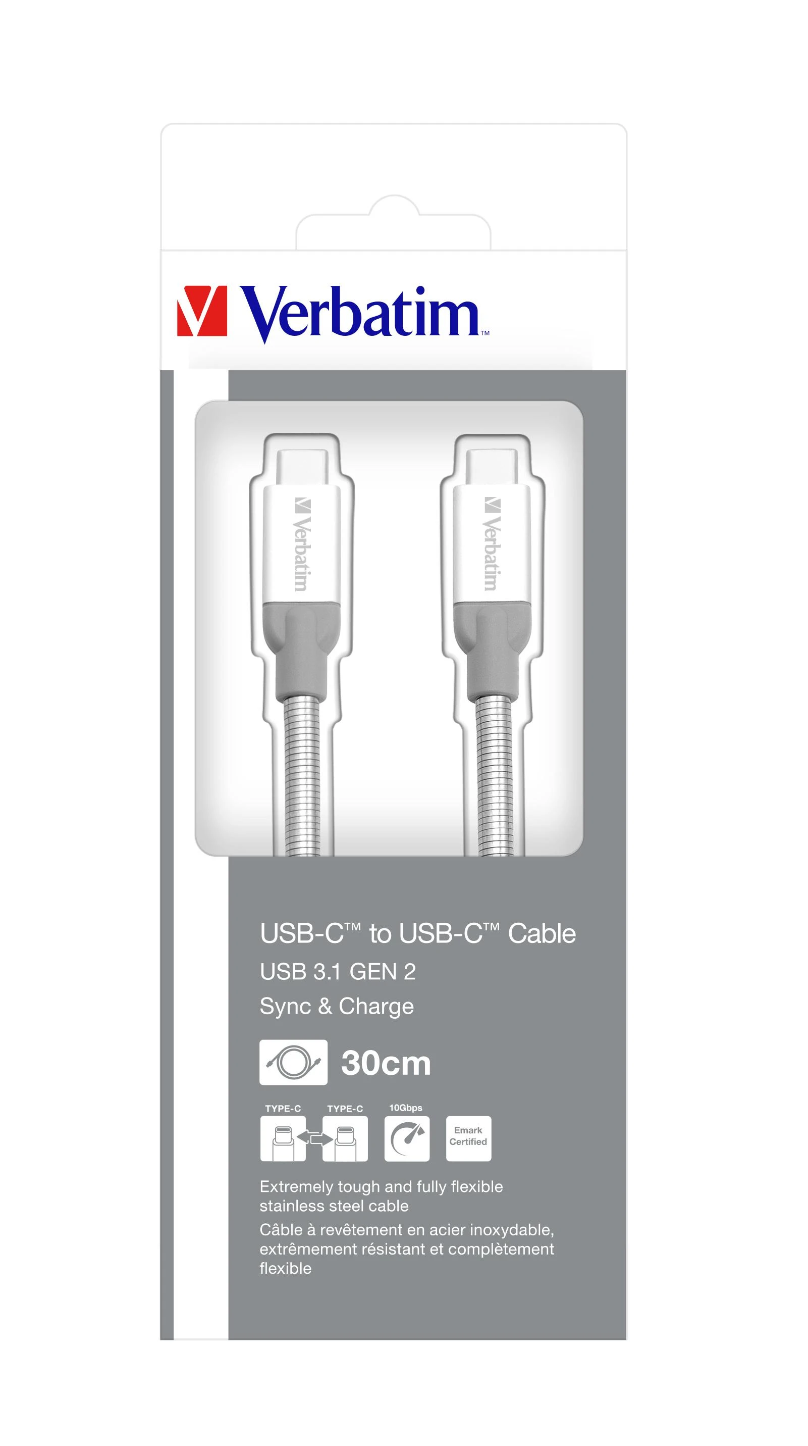 Verbatim 48867 USB kabelis 0,3 m 3.2 Gen 2 (3.1 Gen 2) USB C Sidabras