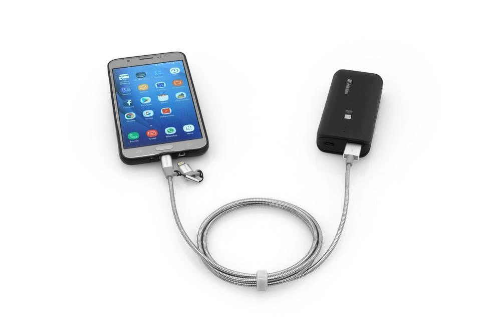 Verbatim 48869 USB kabelis 1 m USB A Micro-USB B/Lightning Aliuminis, Pilka