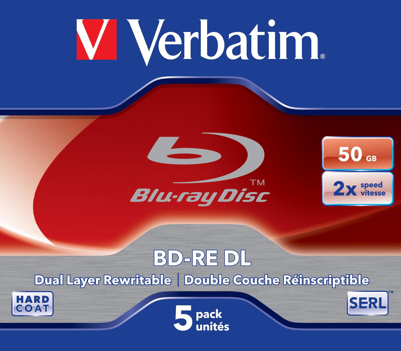 VERBATIM 5x BD-RE Dual Layer 50GB 2x Jewel Case baltas mėlynas paviršius