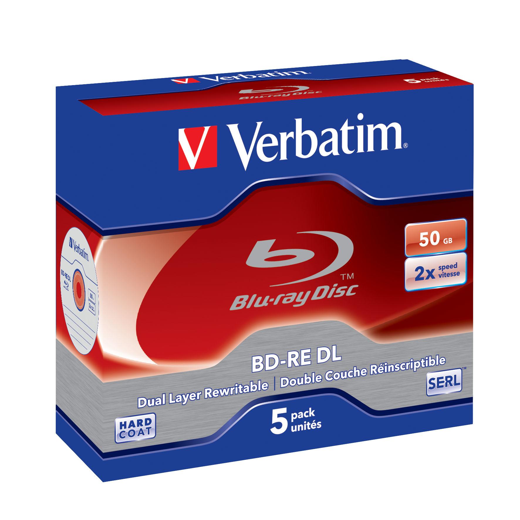 VERBATIM 5x BD-RE Dual Layer 50GB 2x Jewel Case baltas mėlynas paviršius