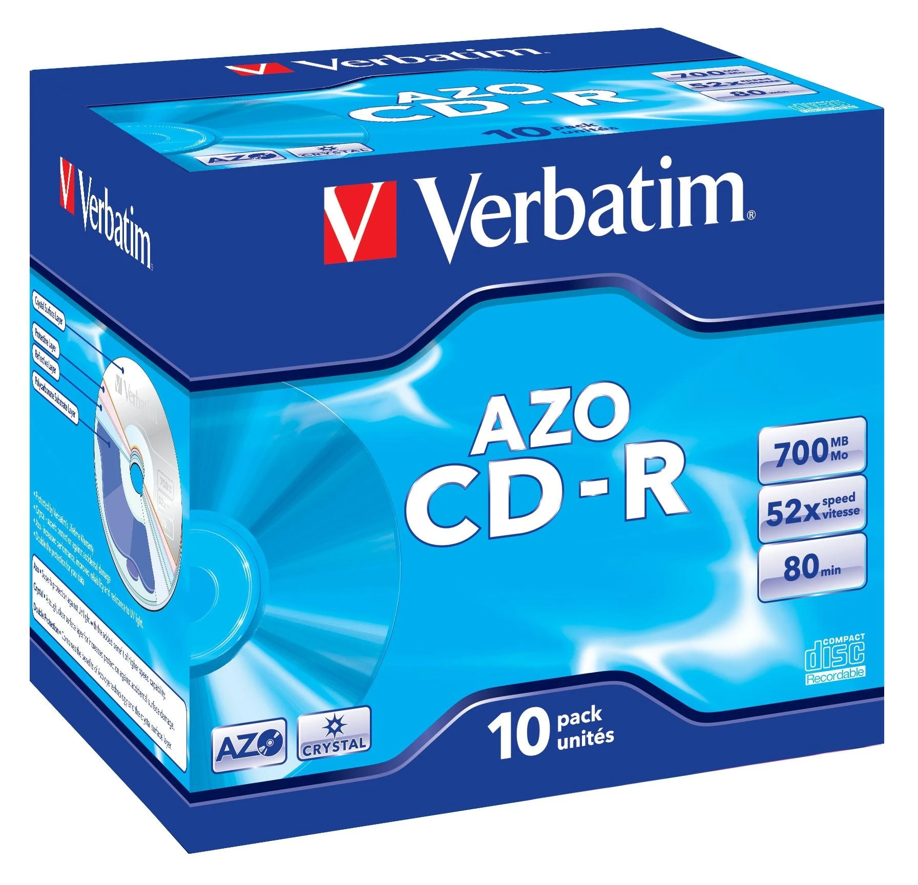 CD-R Verbatim [ brangakmenių dėklas 10 | 700 MB | 52x | Kristalas | DataLife+ AZO ]