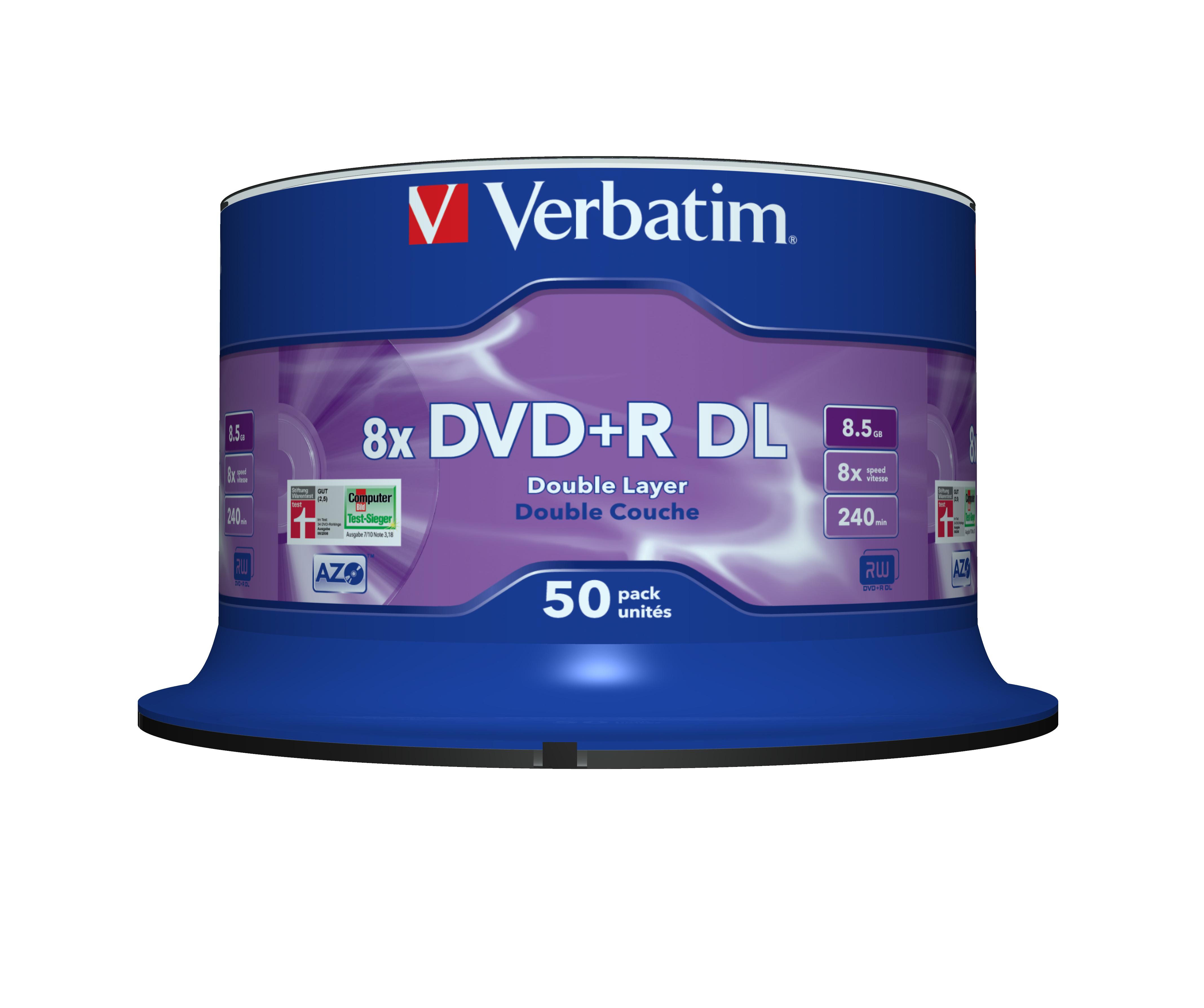 Verbatim DVD+R Double Layer 8x Matt Sidabrinis 50pk Spindle 8,5 GB DVD+R DL 50 vnt
