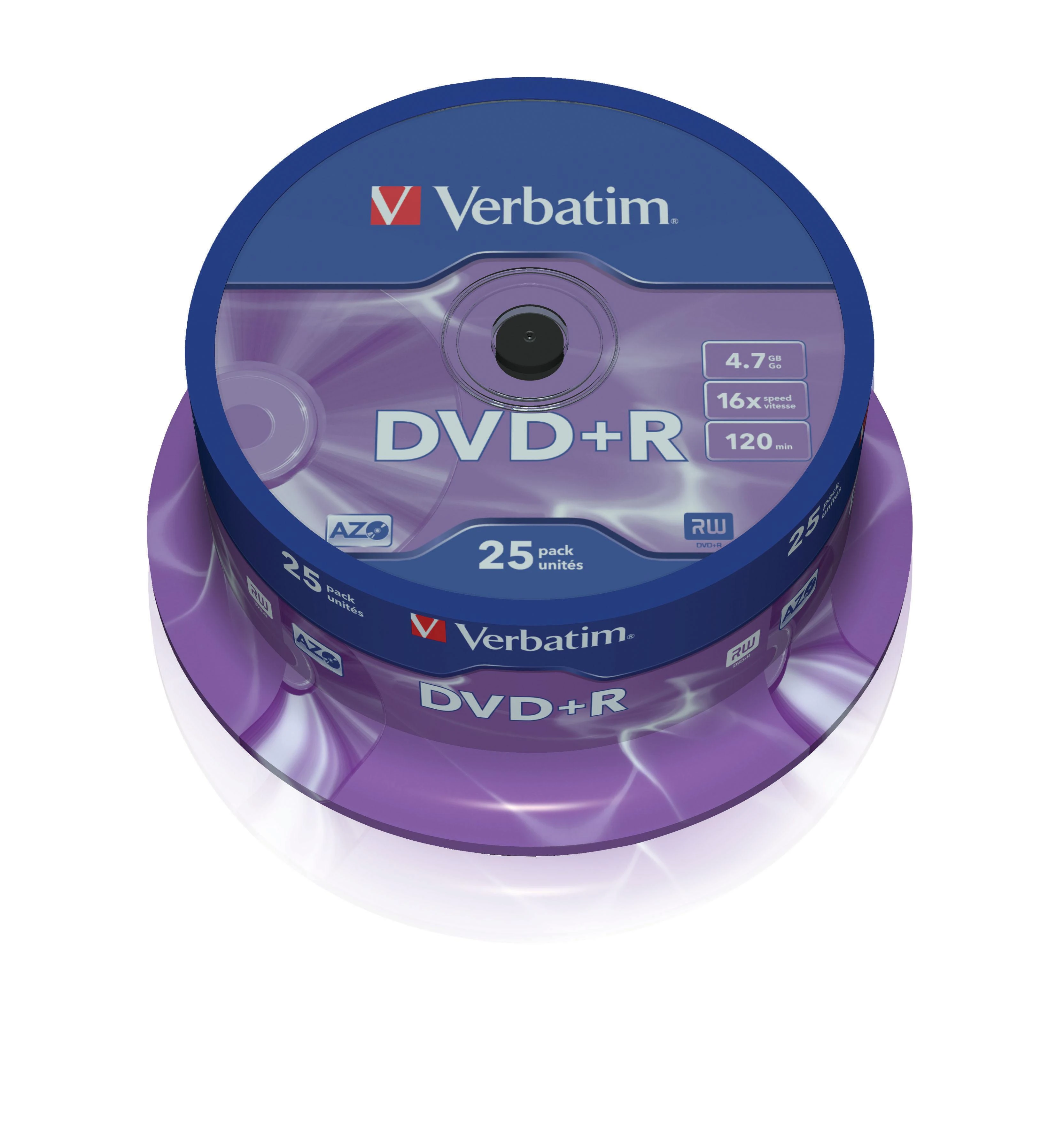 Verbatim 25 DVD+R diskų pakuotė iš viršaus