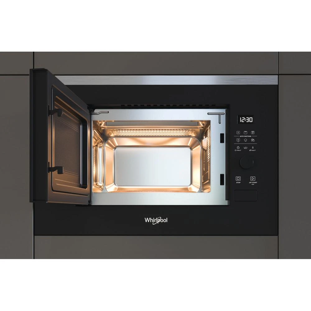 Whirlpool WMF201G mikrobangų krosnelė Įmontuoti Mikrobangų krosnelė su kepsninės funkcija 20 L 800 W Juoda, Nerūdijančiojo plieno