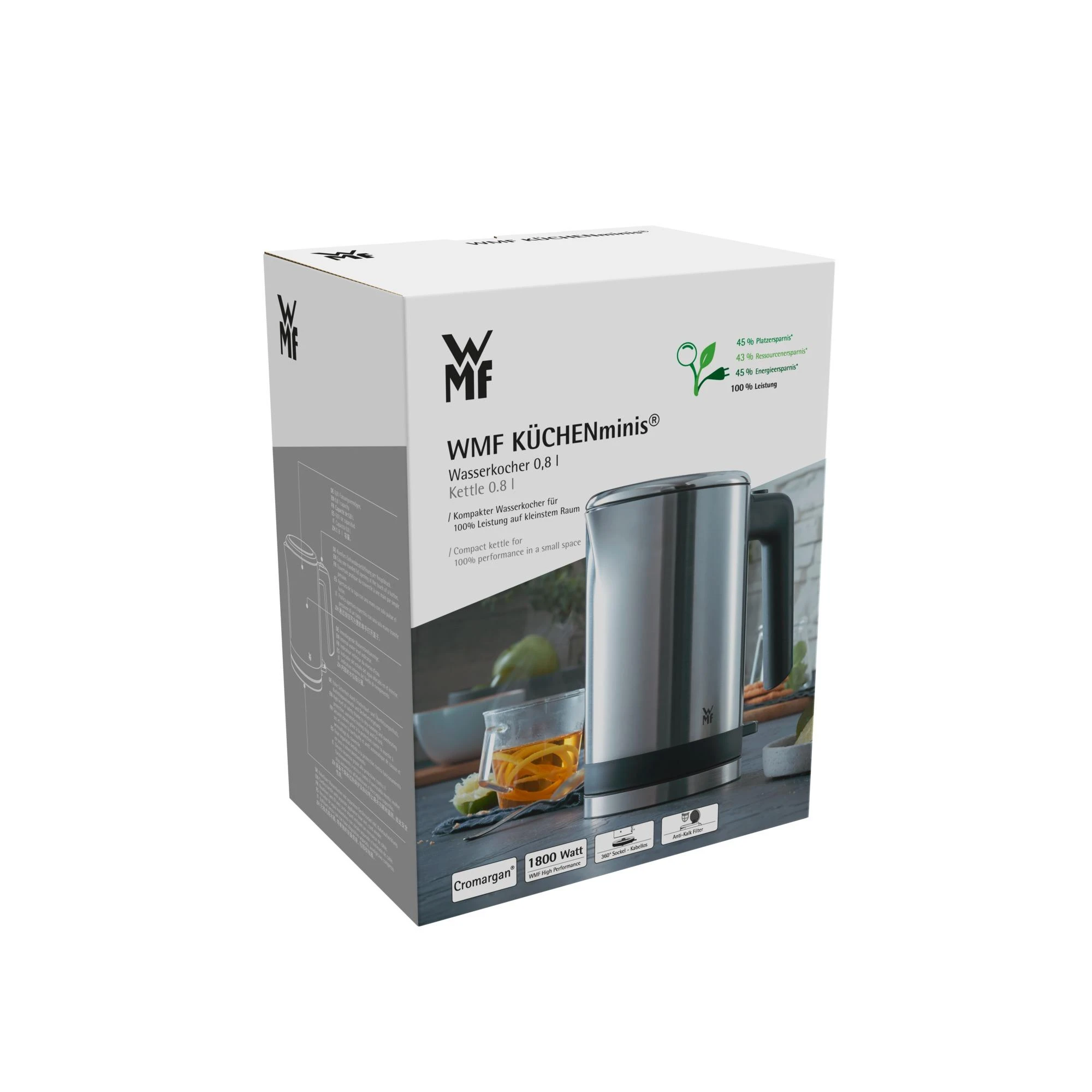 WMF Virdulys KitchenMinis Standard, Nerūdijantis plienas, Nerūdijantis plienas, 1800 W, 360° rotational base, 0.8 L