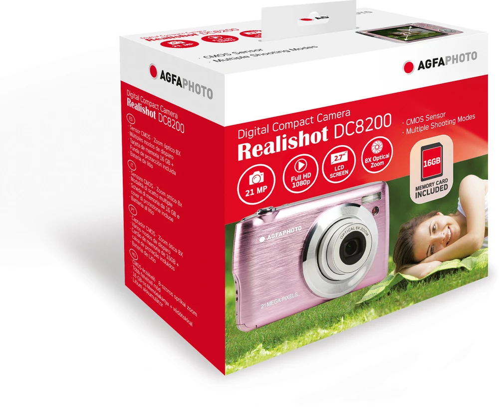 AgfaPhoto Agfa Photo DC8200 Rožinė + etui + karta SD 16GB