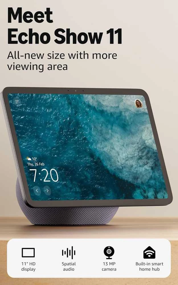Amazon Echo Show 11, Amazon Alexa, Stačiakampis, Pilka, Ledyno balta, Anglų, Ispanų, 27,9 cm (11")