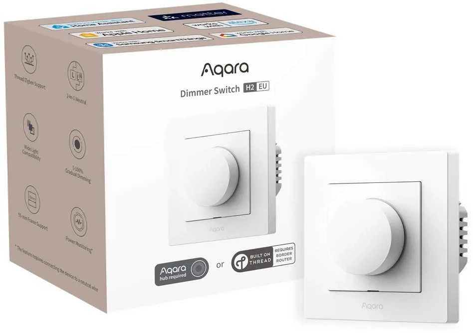 Aqara H2 Dimmer Switch išmanusis Zigbee ir Thread 1 kanalo Šviesos reguliatorius baltas