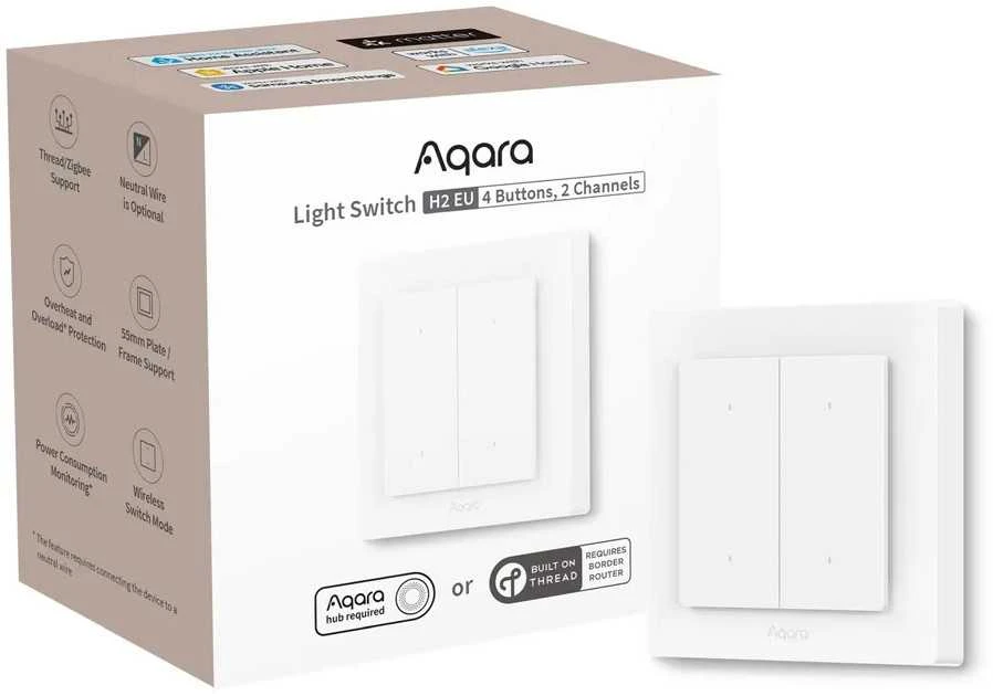 Aqara H2 Išmanus 4 mygtukų 2 kanalų zigbee, Thread jungiklis (WS-K08D)
