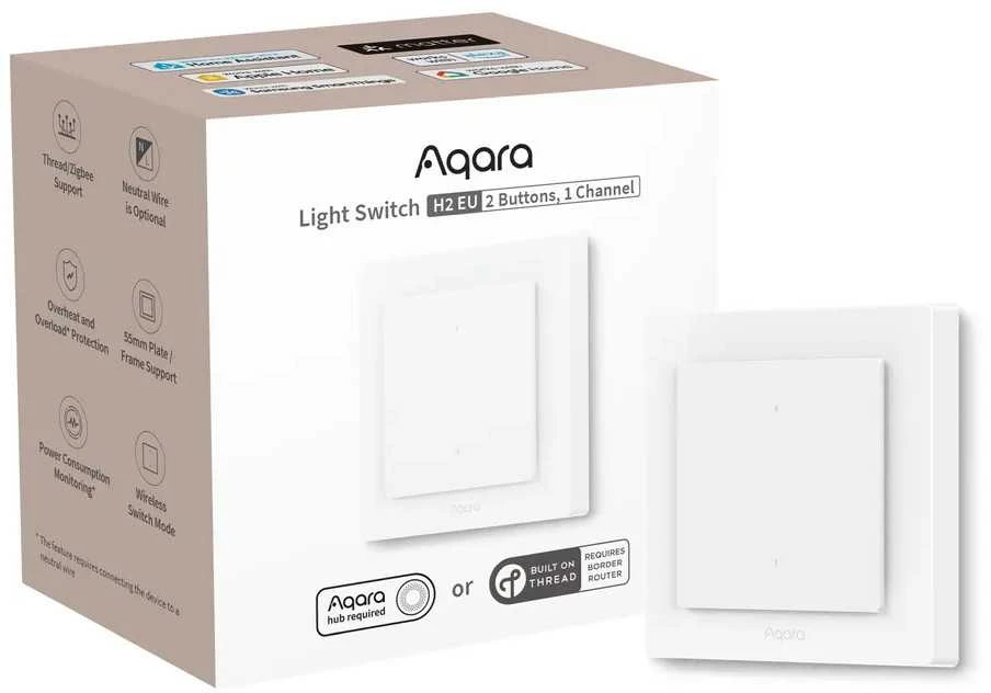 Aqara H2 Išmanus 2 mygtukų 1 kanalo zigbee, Thread jungiklis (WS-K07D)