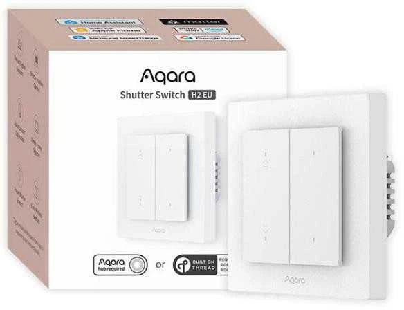 Aqara Shutter Switch H2 EU Kit (DS-K02D) išmanus roletų/žaliuzių jungiklis su Matter over Thread ir Zigbee