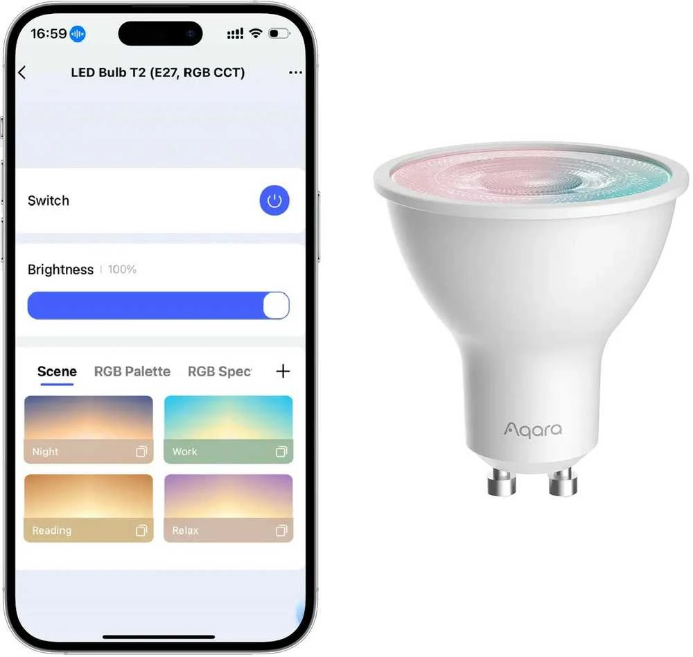 AQARA T2 RGB+CCT GU10 LED lempa (LB-L03D) Zigbee, Thread, Bluetooth