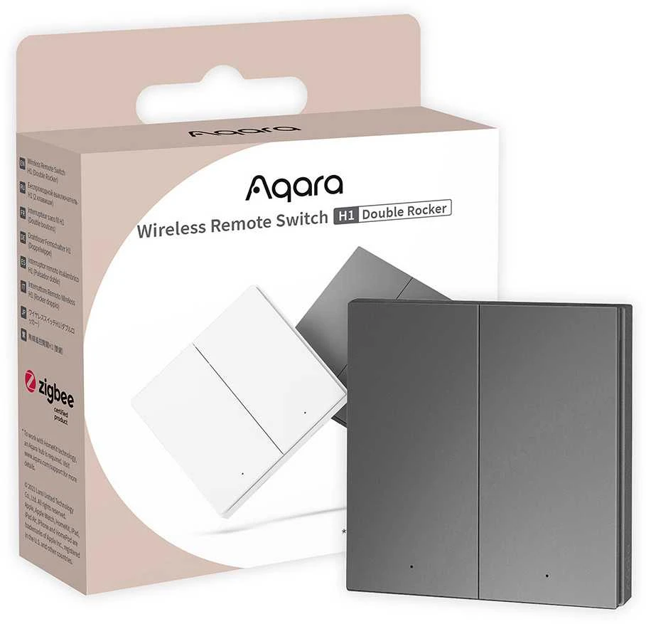 Aqara zigbee bevielis 2 mygtukų jungiklis aqara H1 DOUBLE ROCKER pilkas (WRS-R02G)