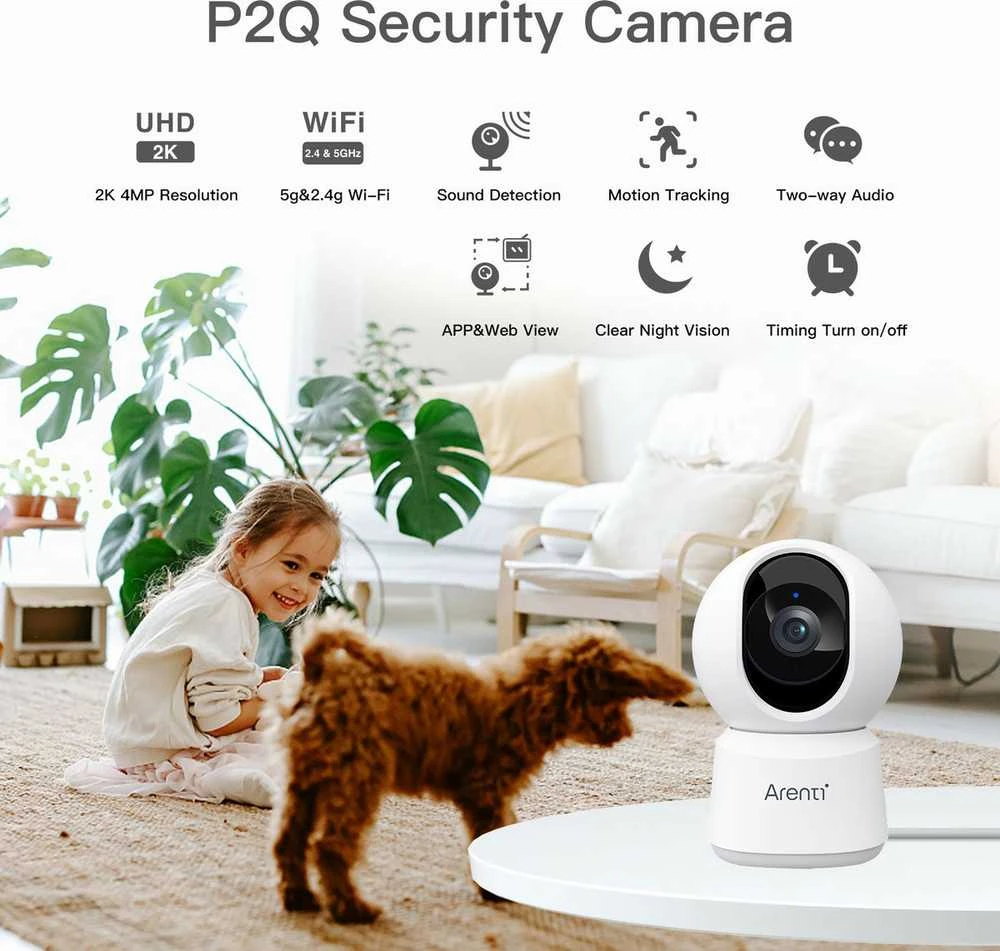 Arenti apsaugos kamera P2Q 4MP UHD Pan-Tilt WiFi Indoor