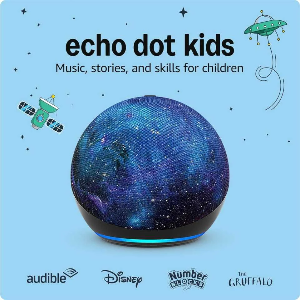 Echo Dot 5 Kids Stardust garsiakalbis su kosmoso piešiniu