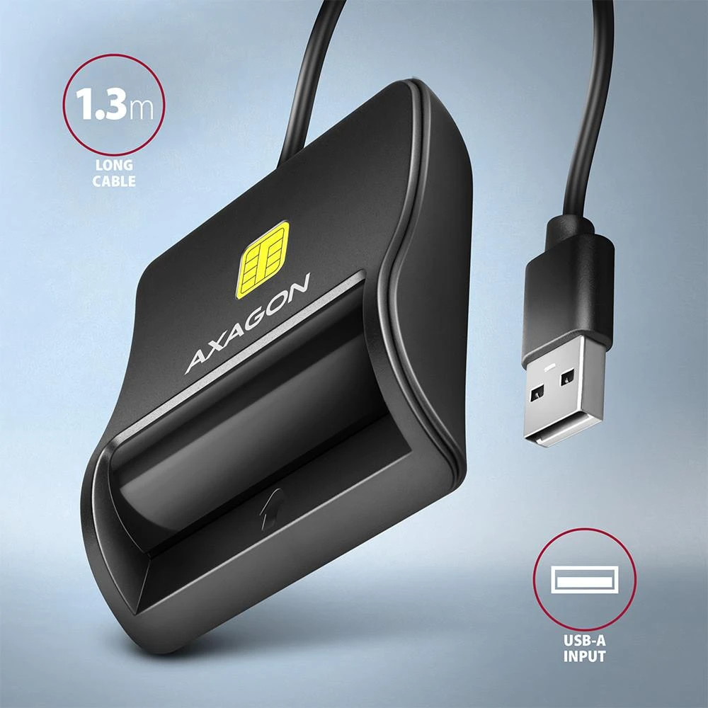 Išmaniųjų / tapatybės kortelių skaitytuvas AXAGON CRE-SM3N FlatReader su USB-A kabeliu