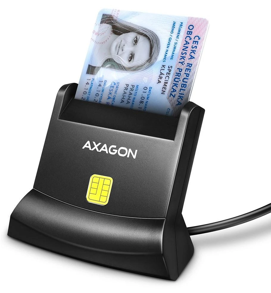 Axagon Universalus stalinis USB kontaktas Smart/ID kortelių skaitytuvas su ilgu USB-A laidu.