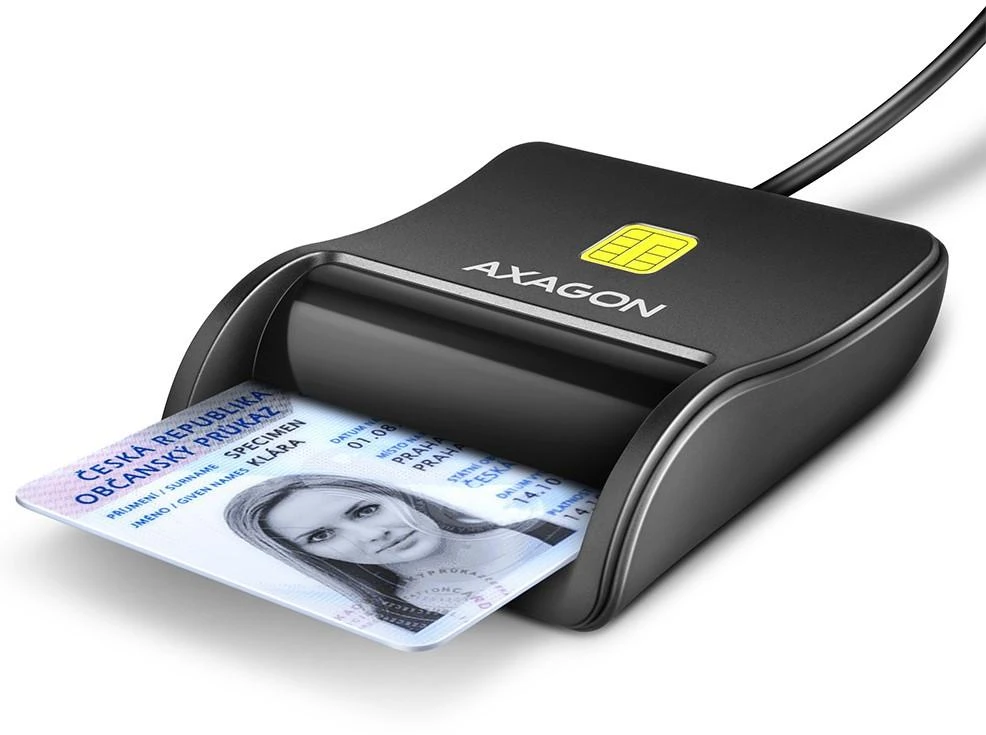 Išmaniųjų / tapatybės kortelių skaitytuvas AXAGON CRE-SM3N FlatReader su USB-A kabeliu