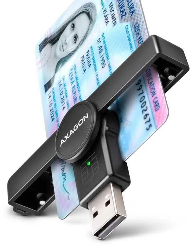 Axagon Sulankstoma kišenė USB-A kontaktas Smart / ID kortelių skaitytuvas.
