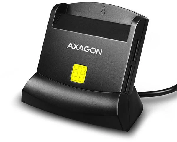 Axagon stalinio stovo skaitytuvas Išmanioji kortelė / ID kortelė AXAGON CRE-SM2 su USB 2.0 sąsaja turi SD, Micro SD ir SIM kortelių lizdus.