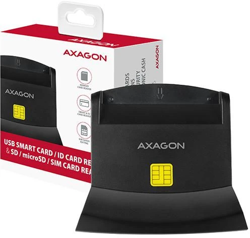 Axagon stalinio stovo skaitytuvas Išmanioji kortelė / ID kortelė AXAGON CRE-SM2 su USB 2.0 sąsaja turi SD, Micro SD ir SIM kortelių lizdus.