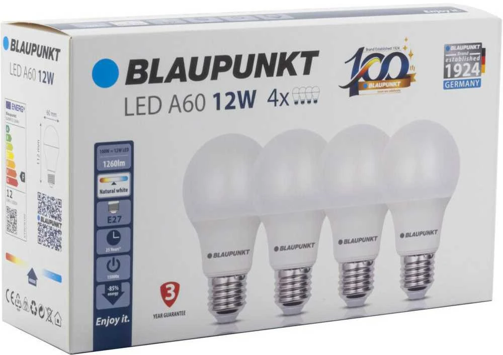 Blaupunkt LED lamp E27 A60 1260lm 12W 4000K 4pcs
