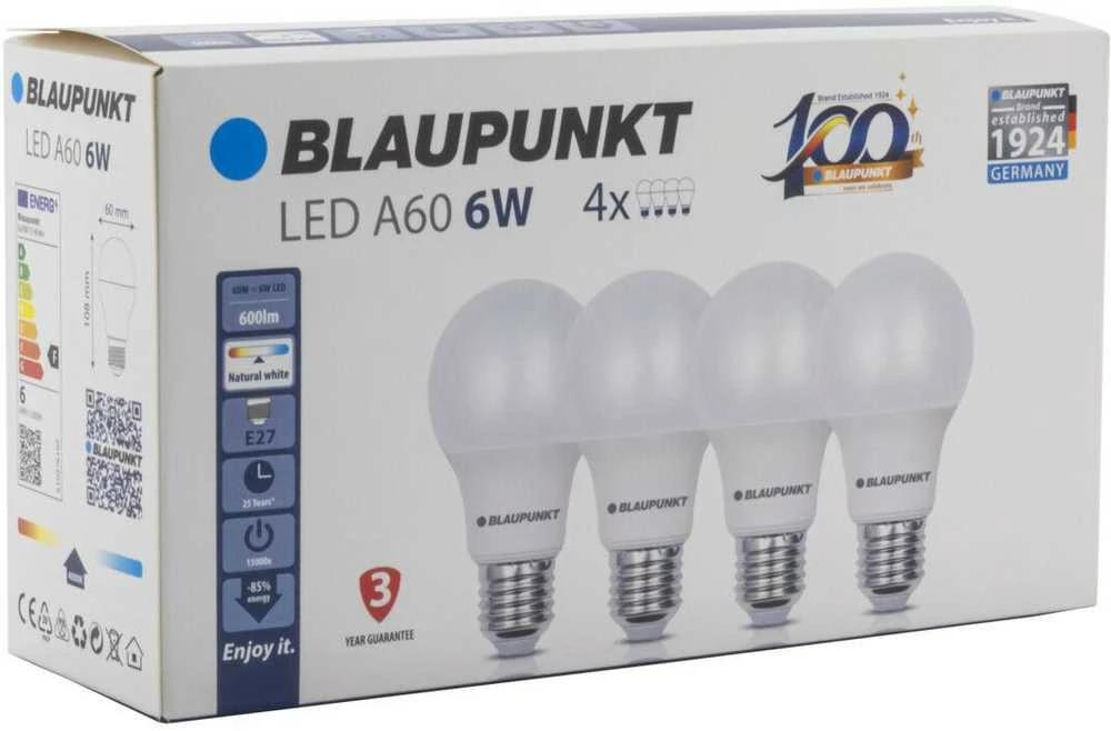 Blaupunkt LED lamp E27 A60 600lm 6W 4000K 4pcs