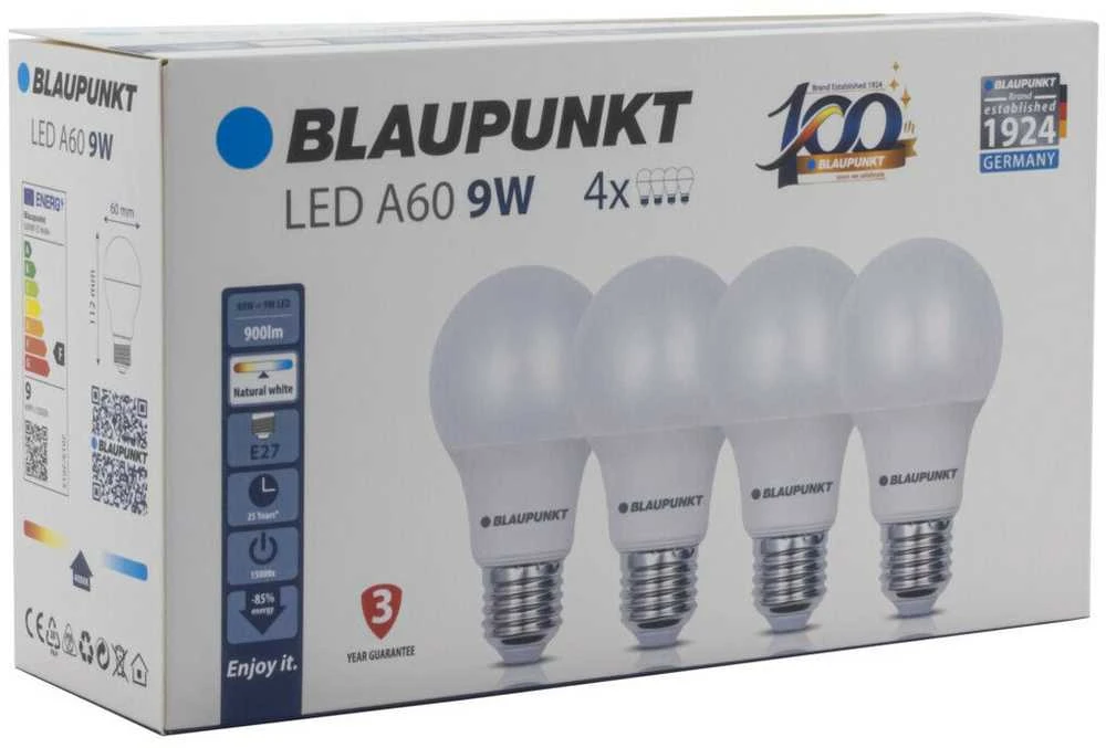 Blaupunkt LED lamp E27 A60 900lm 9W 4000K 4pcs