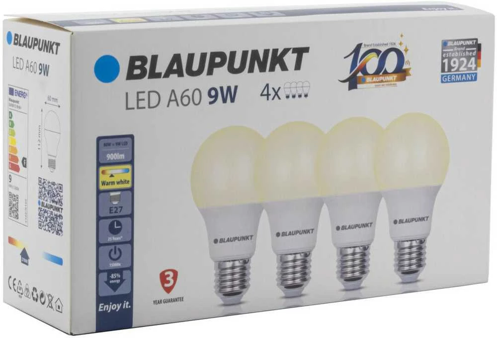 Blaupunkt LED lamp E27 A60 900lm 9W 2700K 4pcs