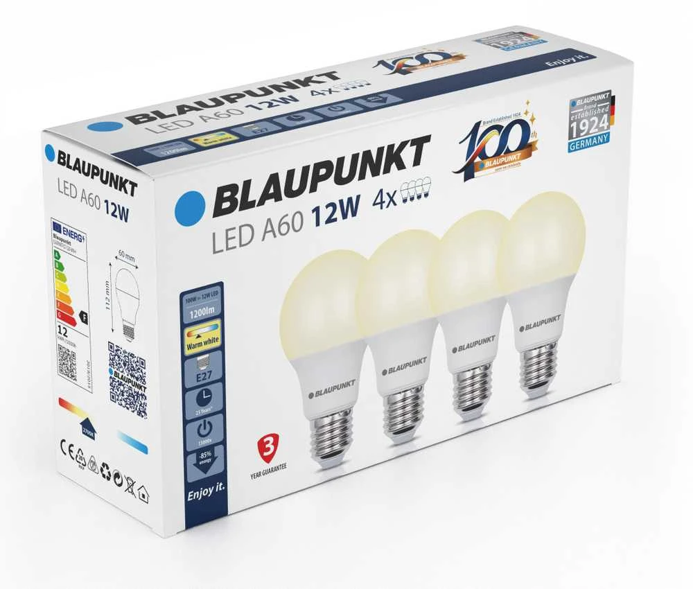 Blaupunkt LED lamp E27 A60 1200lm 12W 2700K 4pcs
