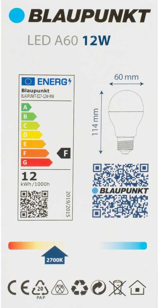 Blaupunkt E27 LED lemputė 12W šiltos spalvos